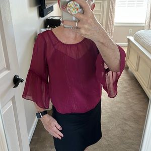 LC Lauren Conrad Flutter Sleeve Chiffon Pullover Blouse